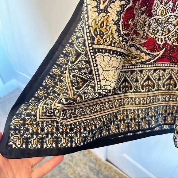 Bohemian poncho crimson beige gold exotic pattern swim cover up wrap OS - Picture 3 of 6